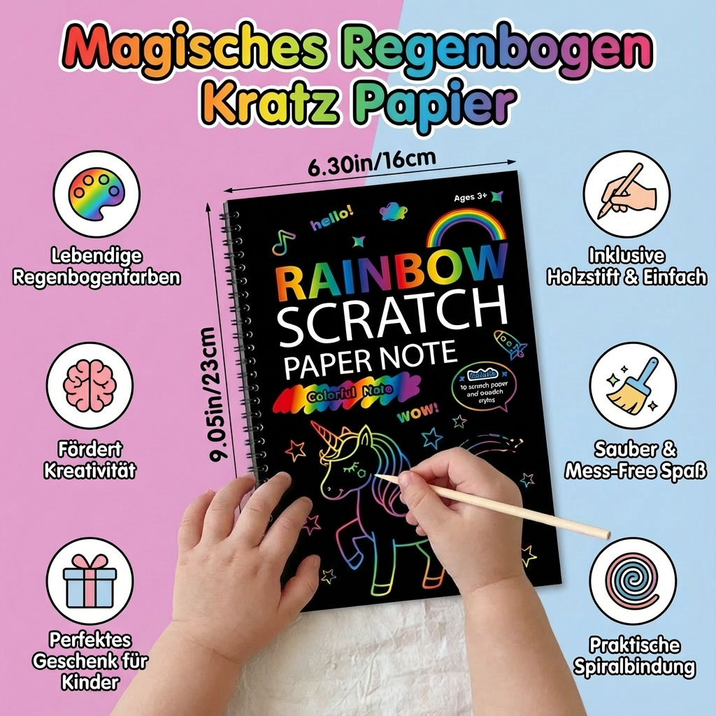 Regenbogenfarbenes Kratzpapier für kreative Kunstwerke