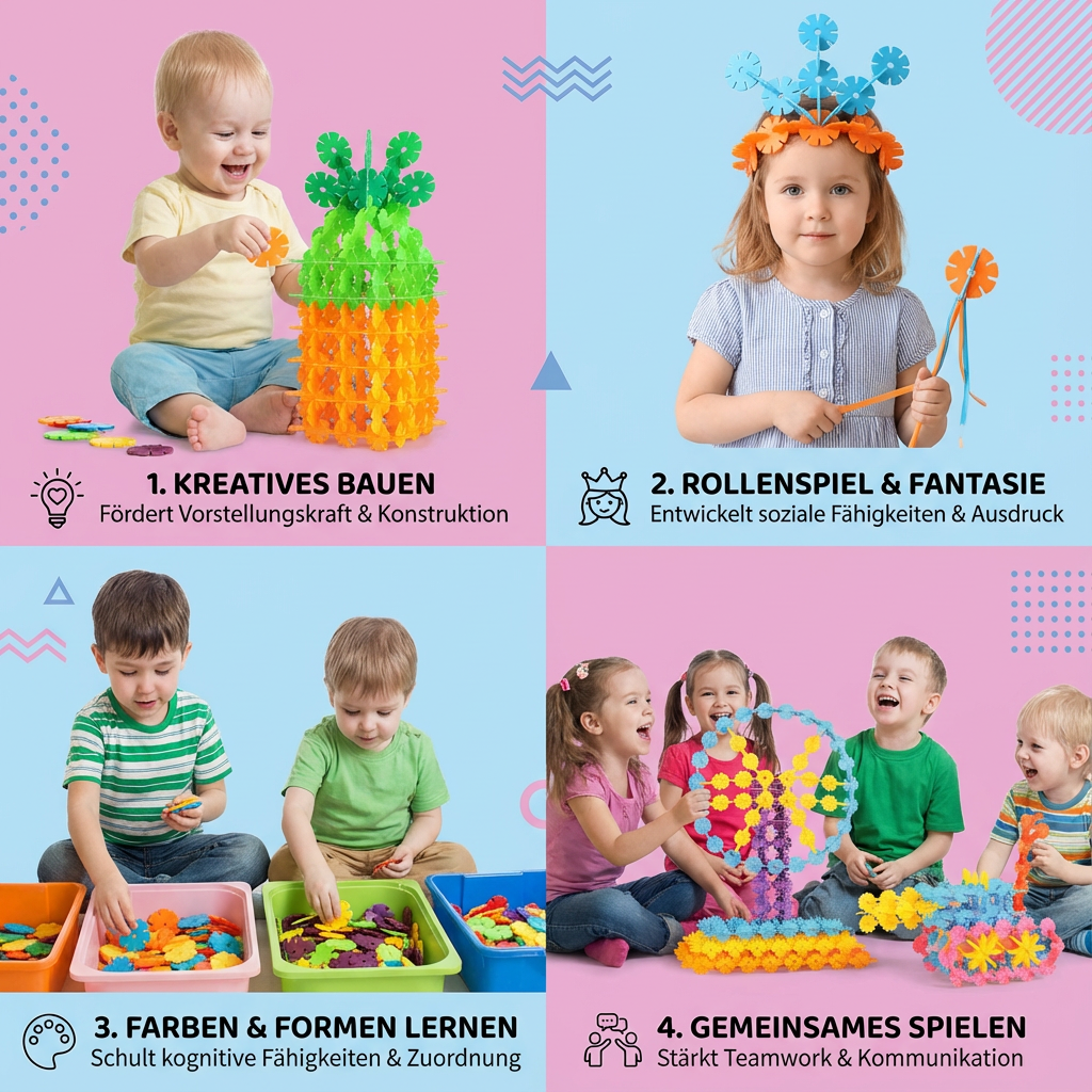 Montessori Bauklötze in Flockenform für kreatives Spielen
