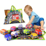 Plüschspielzeug-Autos mit Straßenmatte und Tragetasche – 2in1