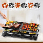 Elektrischer Grill mit umkehrbarer Antihaftplatte und Raclette-Schalen für die Zubereitung in Innenräumen