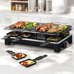 Elektrischer Grill mit umkehrbarer Antihaftplatte und Raclette-Schalen für die Zubereitung in Innenräumen