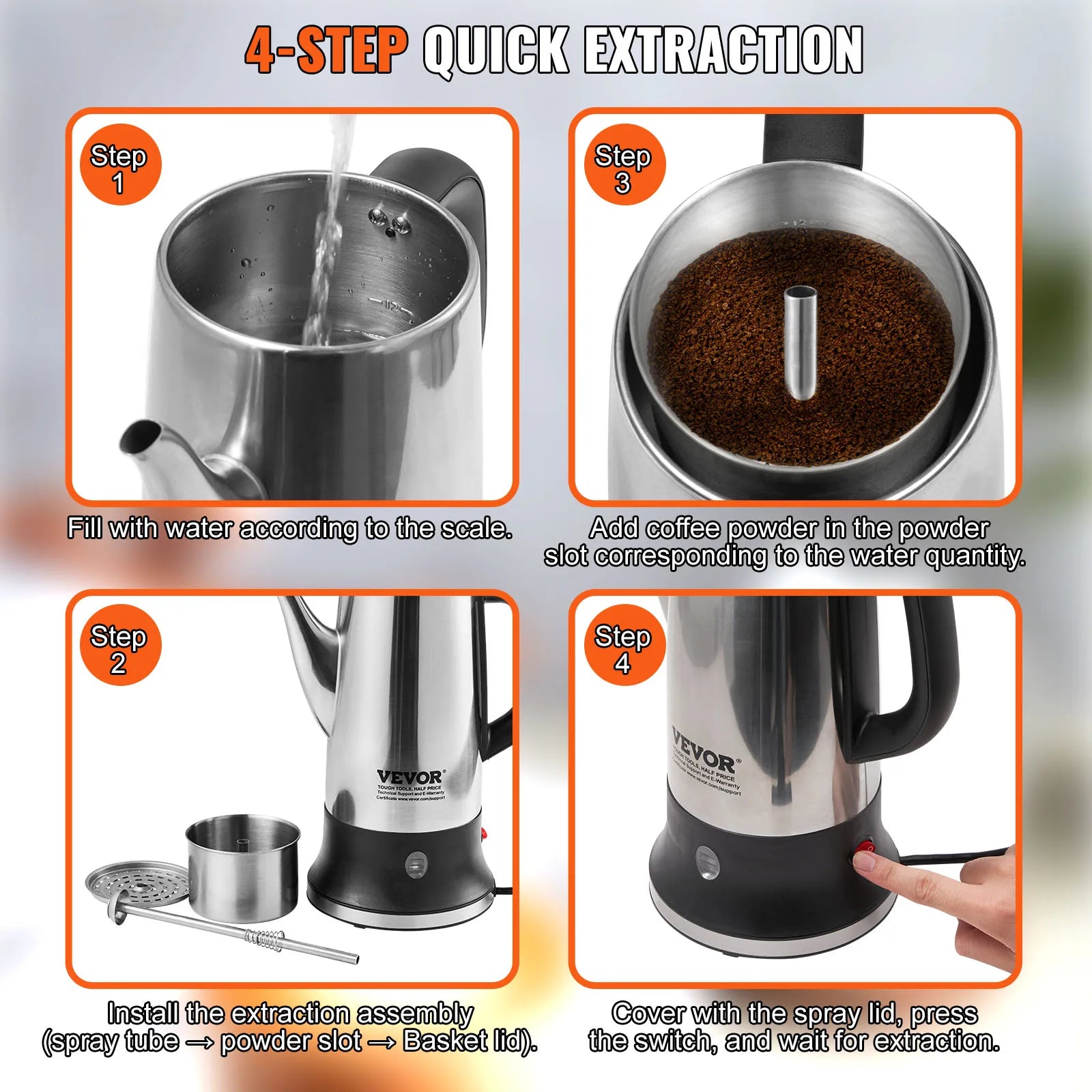 Elektrische Kaffeekanne aus Edelstahl mit Warmhaltefunktion
