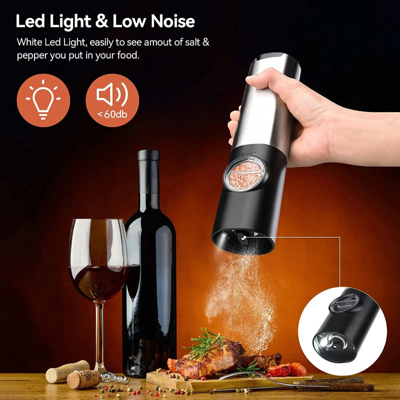 Automatische Gewürzmühle Set mit USB wiederaufladbar – Salz und Pfeffer Mühle