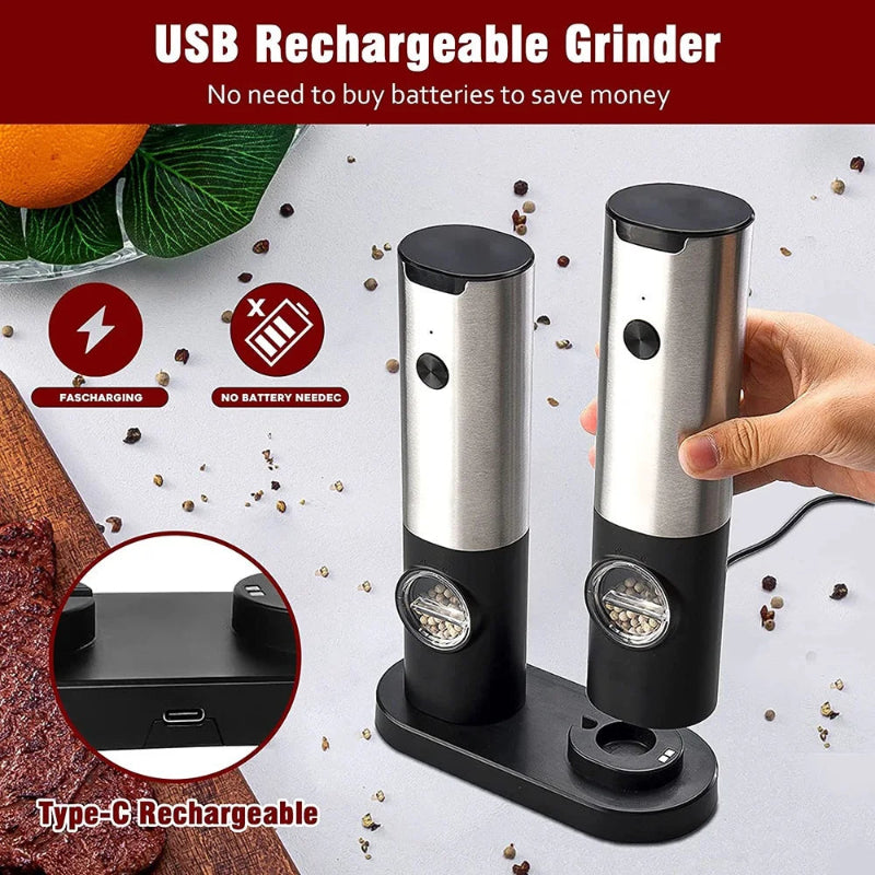Automatische Gewürzmühle Set mit USB wiederaufladbar – Salz und Pfeffer Mühle