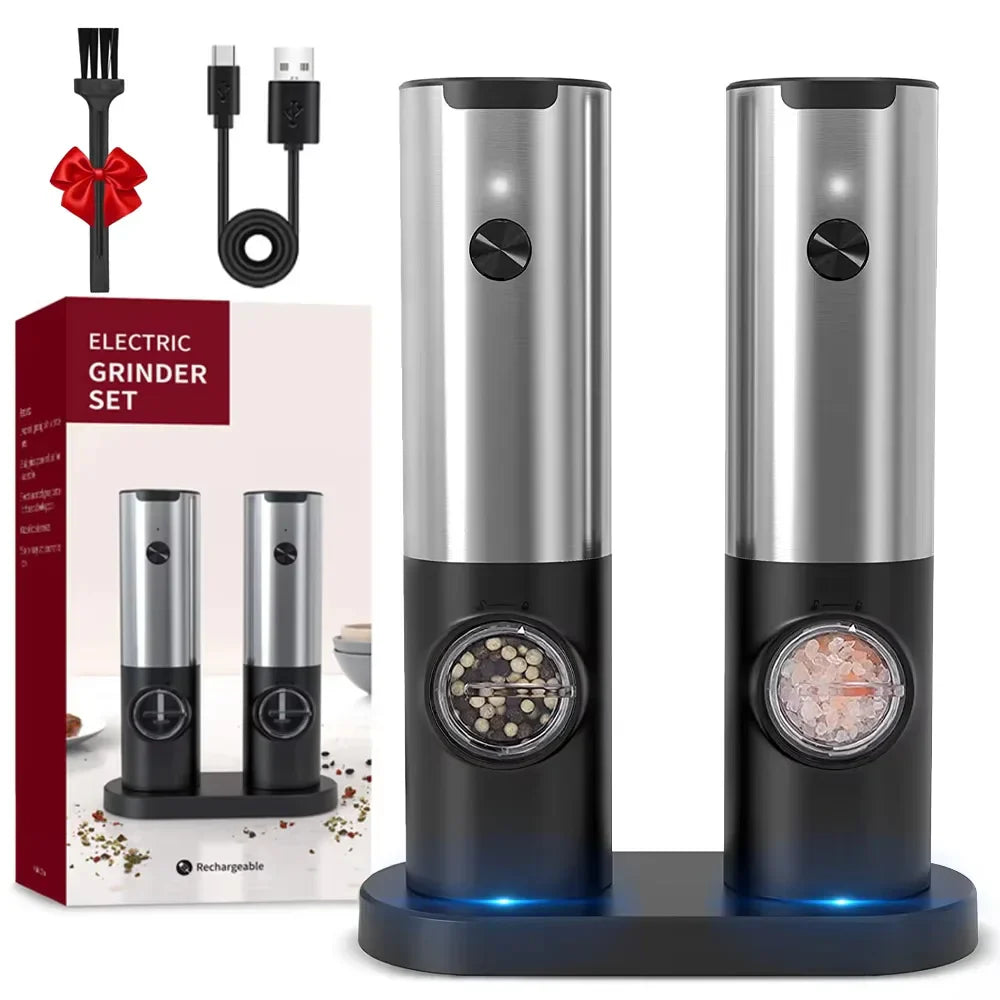 Automatische Gewürzmühle Set mit USB wiederaufladbar – Salz und Pfeffer Mühle
