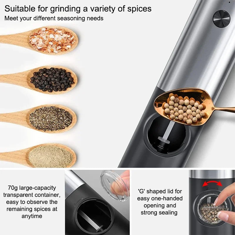Automatische Gewürzmühle Set mit USB wiederaufladbar – Salz und Pfeffer Mühle