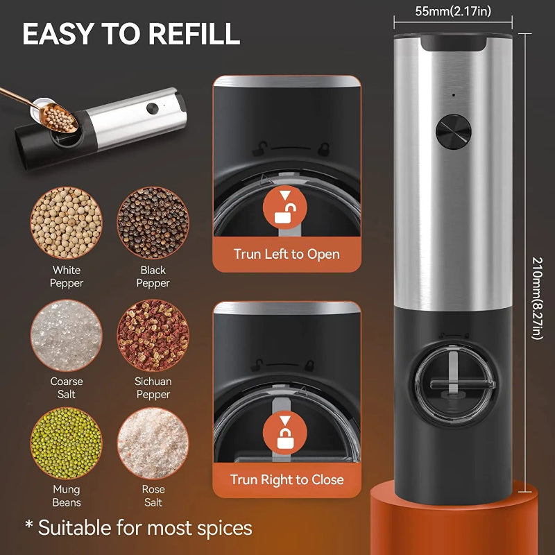 Automatische Gewürzmühle Set mit USB wiederaufladbar – Salz und Pfeffer Mühle