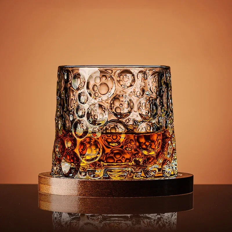 Whiskey Glass Set with Wooden Stand and Elegant Crystal Design