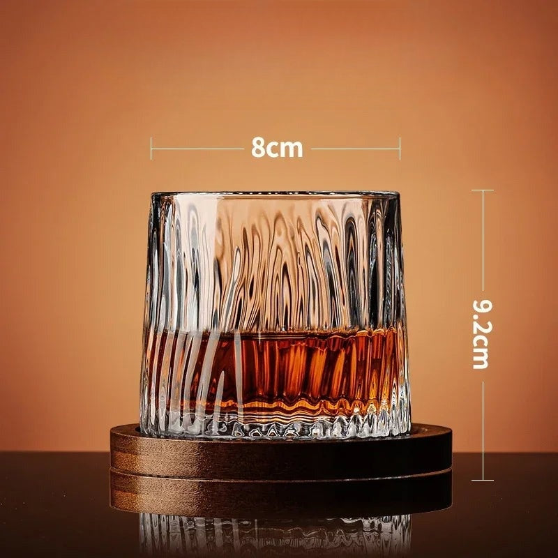 Whiskey Glass Set with Wooden Stand and Elegant Crystal Design