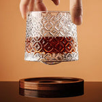 Whiskey Glass Set with Wooden Stand and Elegant Crystal Design