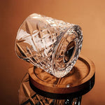 Whiskey Glass Set with Wooden Stand and Elegant Crystal Design