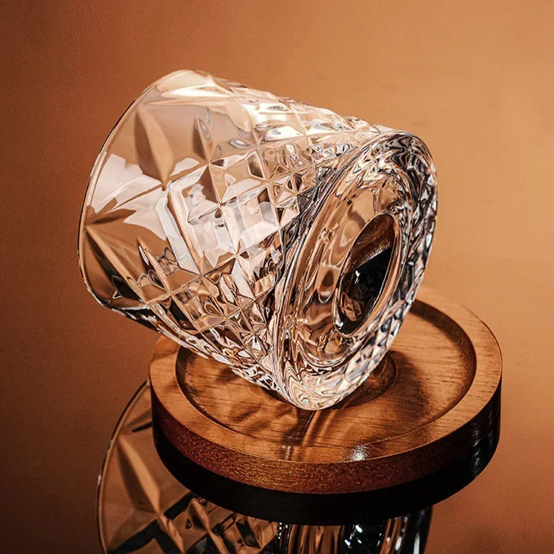 Whiskey Glass Set with Wooden Stand and Elegant Crystal Design