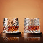 Whiskey Glass Set with Wooden Stand and Elegant Crystal Design