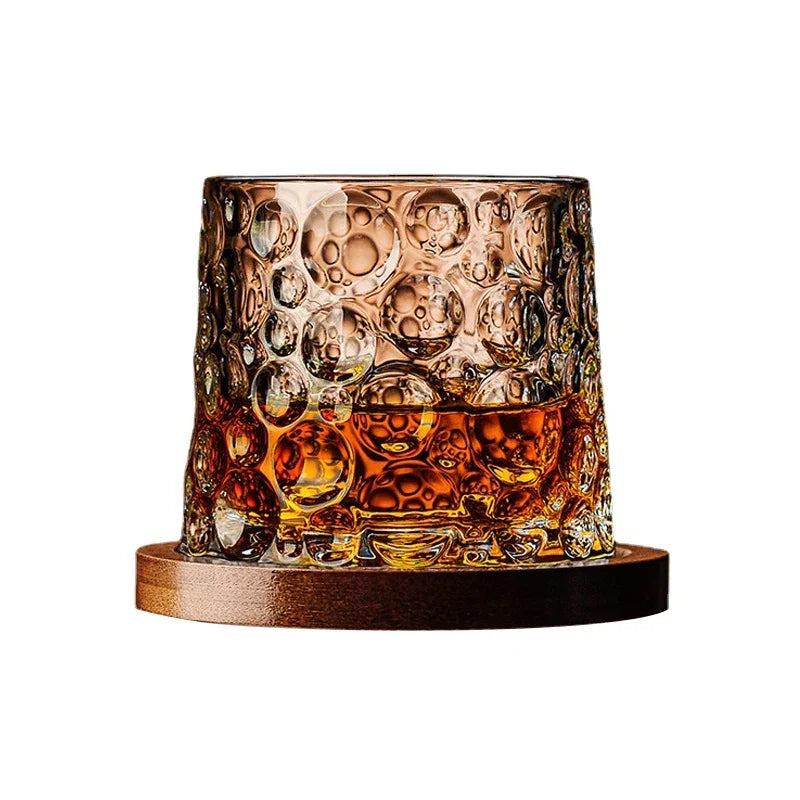 Whiskey Glass Set with Wooden Stand and Elegant Crystal Design