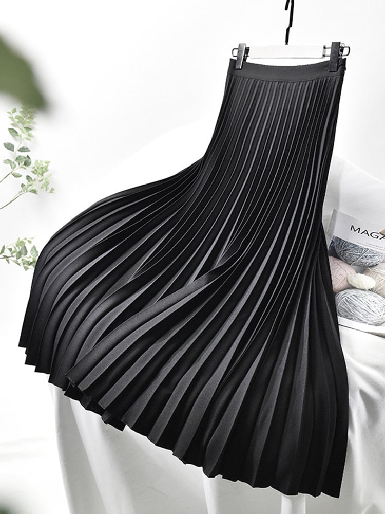High Waist Midi Skirt for Women with Elegant Pleated Design