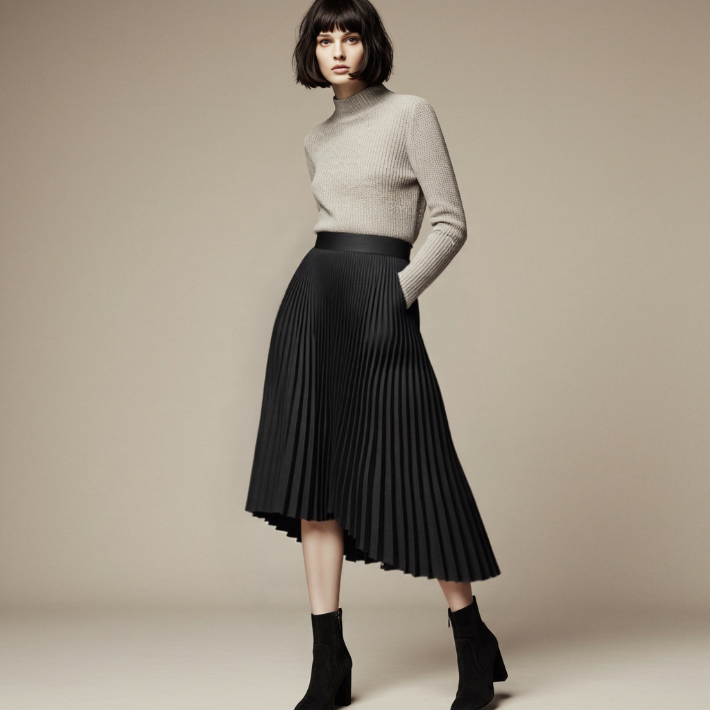 High Waist Midi Skirt for Women with Elegant Pleated Design