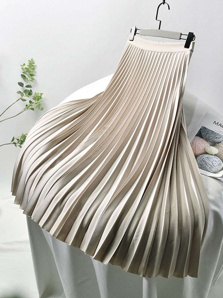 High Waist Midi Skirt for Women with Elegant Pleated Design