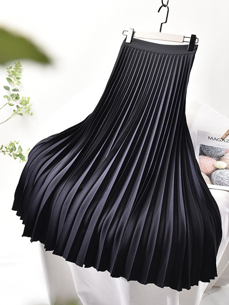 High Waist Midi Skirt for Women with Elegant Pleated Design