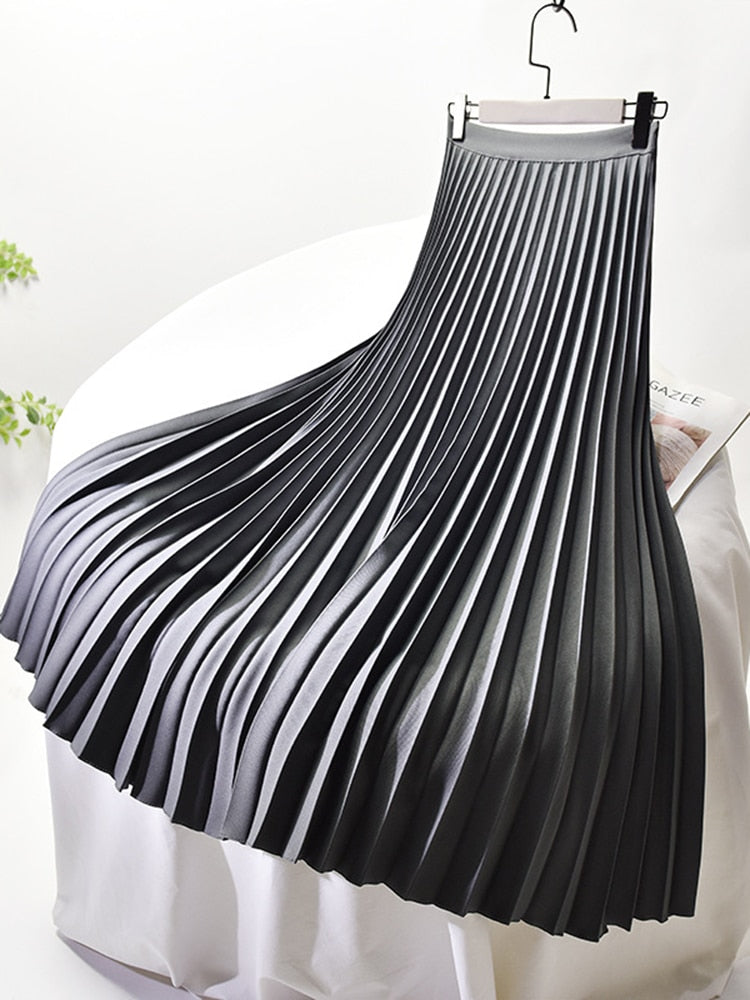 High Waist Midi Skirt for Women with Elegant Pleated Design