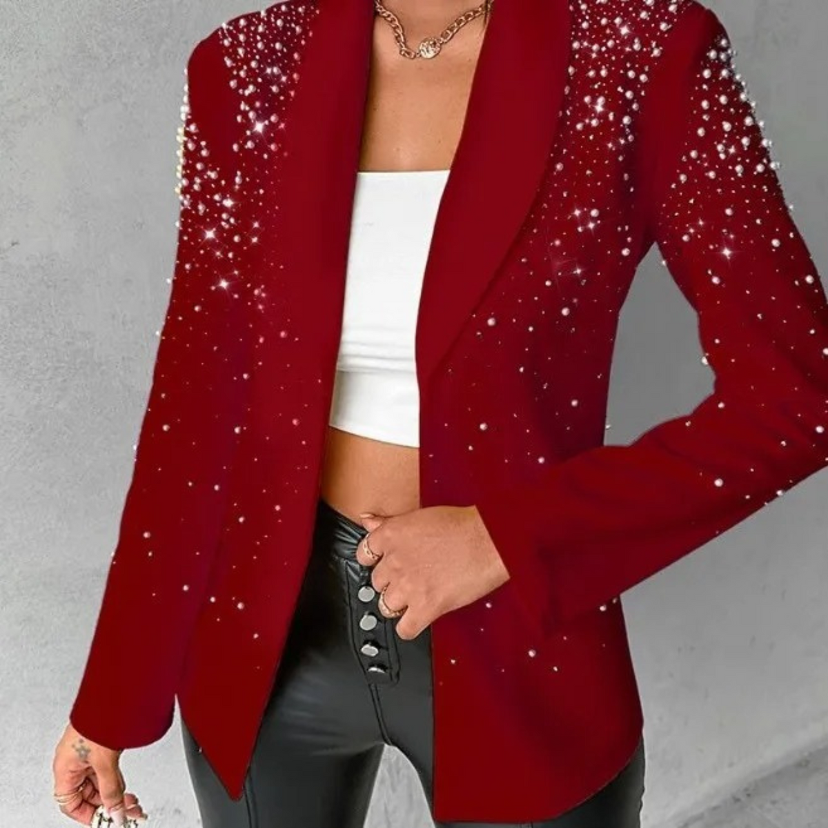 Slim Fit Blazer for Women Featuring Chic Pearl Accents