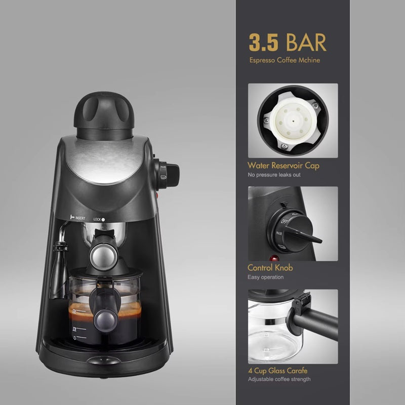 Espressomaschine mit 3,5 Bar und integriertem Dampfstab