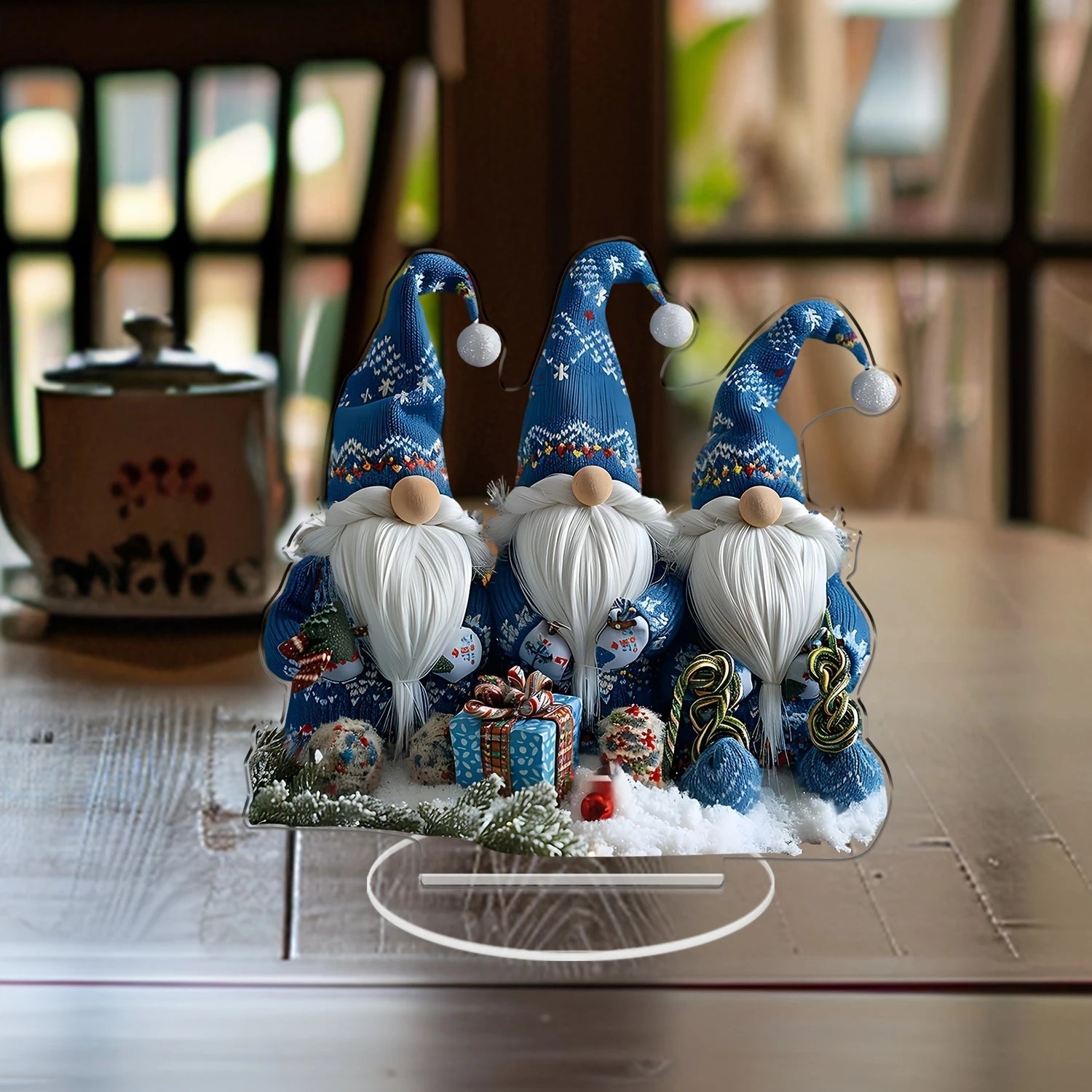Scandinavian Acrylic Christmas Dwarf | 18 cm Table Figurine | Set of 3 Blue Gnomes for Festive Decoration