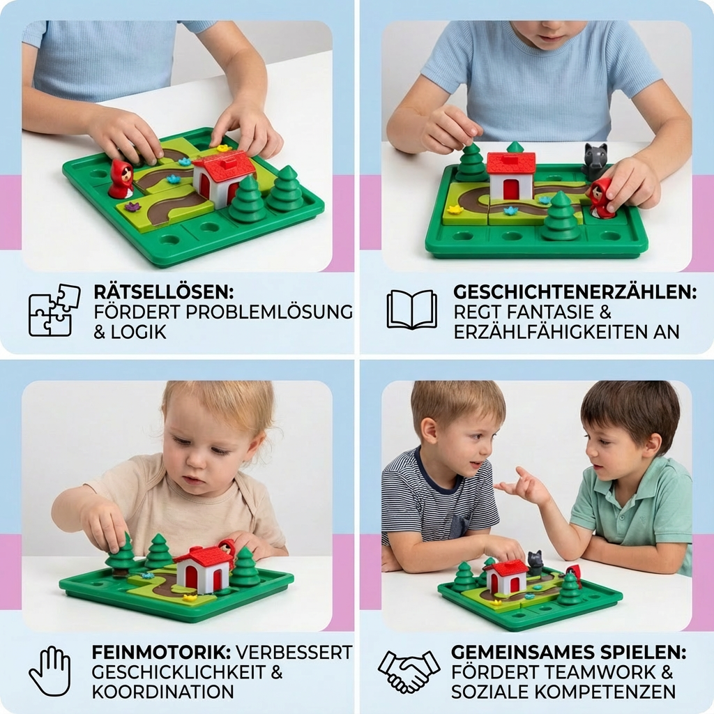 Puzzle und Geschicklichkeitsspiel mit Rotkäpchen im Montessori-Stil