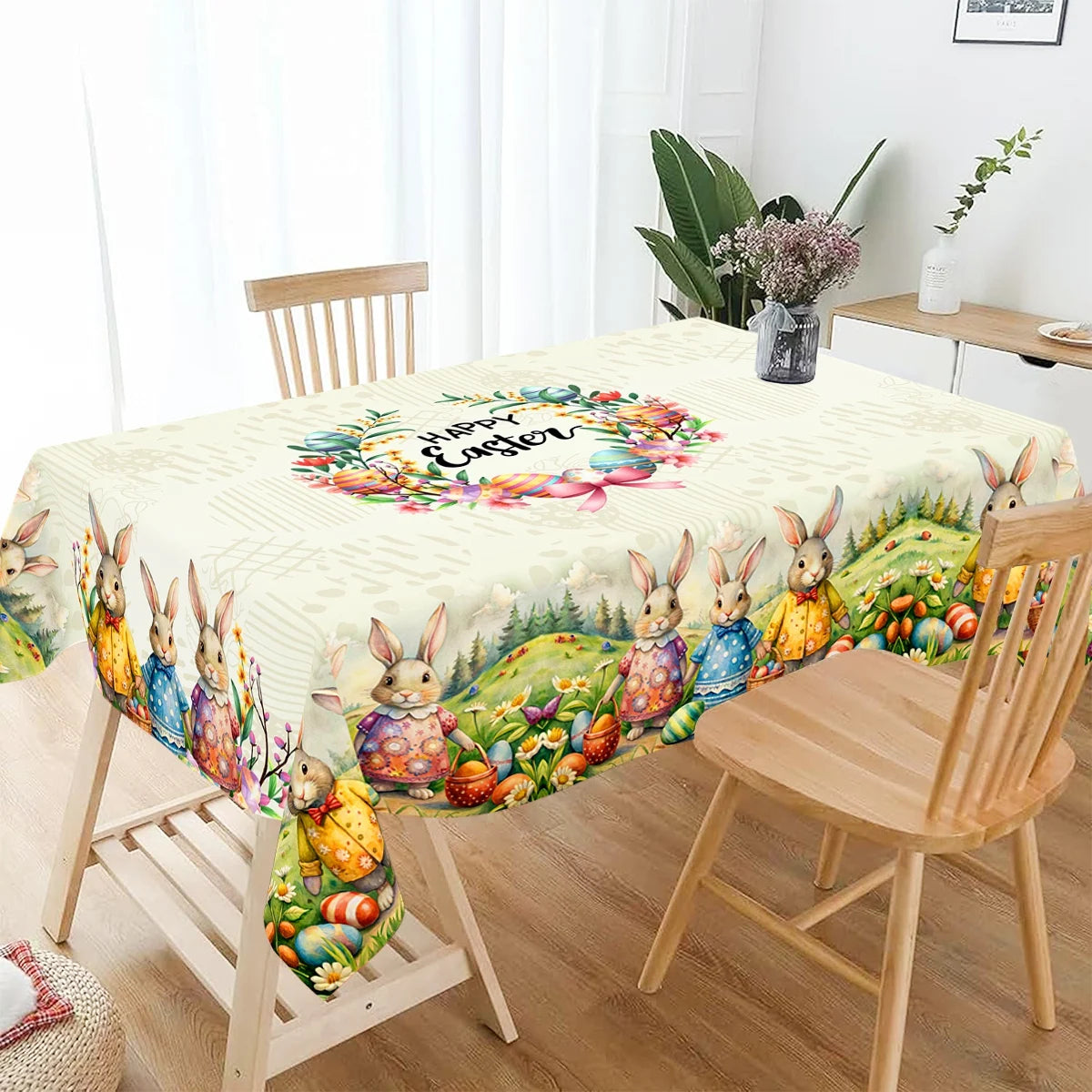 Festive Table Runner for Easter | Charming Bunny and Flower Patterns