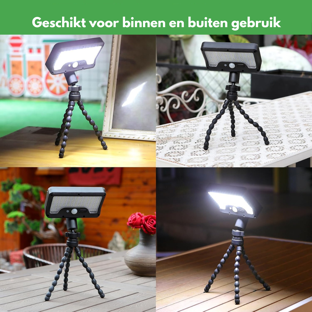 Solarbetriebene Sicherheitslampe mit Bewegungsmelder und flexiblem Stativ