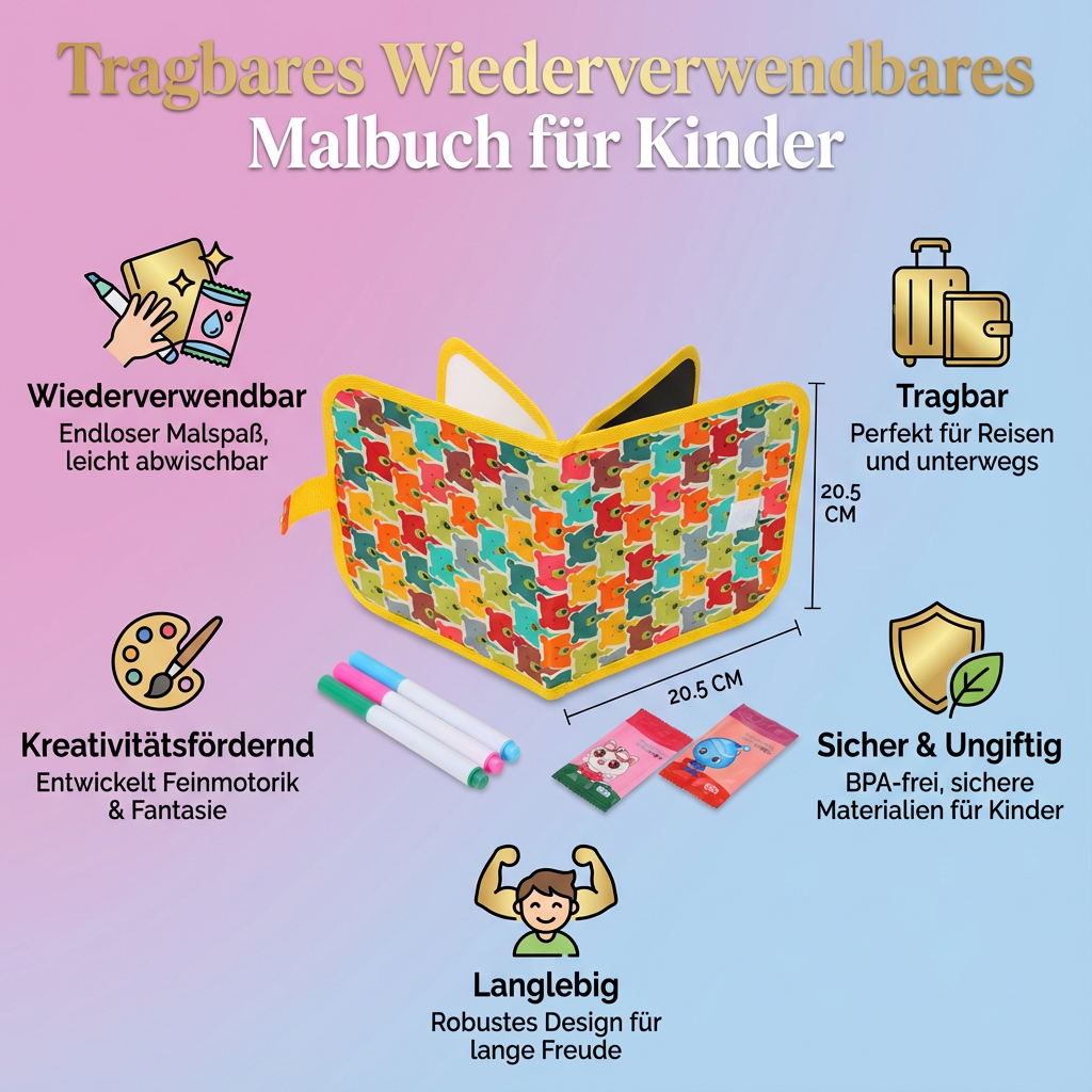 Wiederverwendbares Malbuch für Kinder zum Mitnehmen
