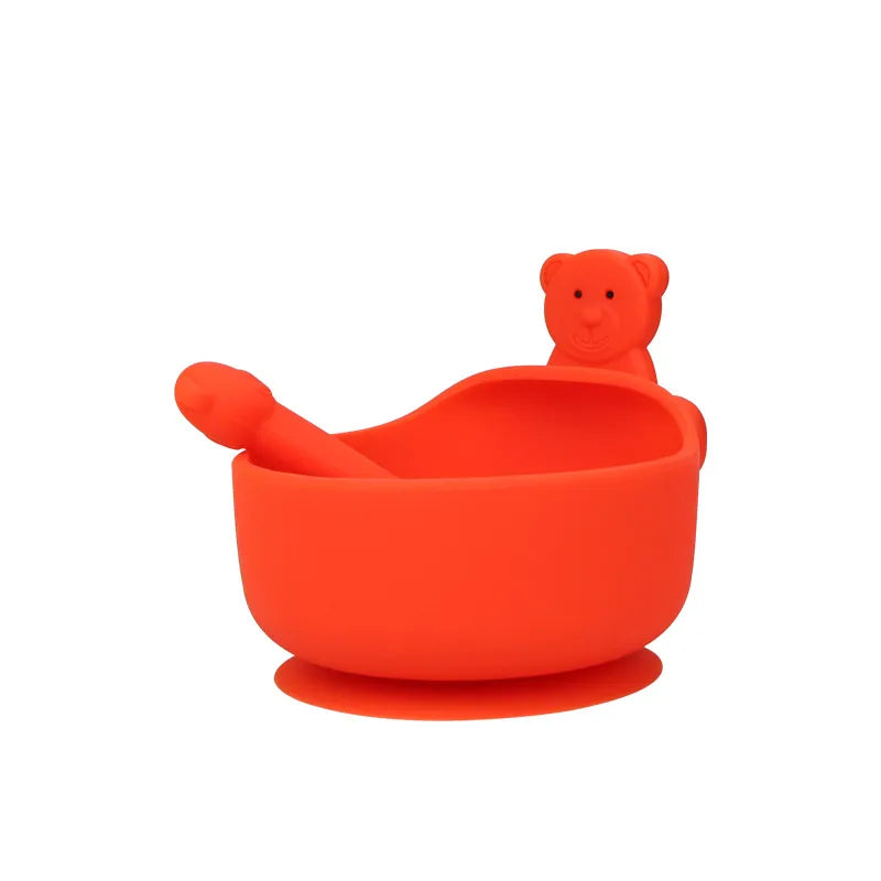 Rutschfeste Silikon-Schüssel für Babys mit Löffel – Fütterset im Tierdesign
