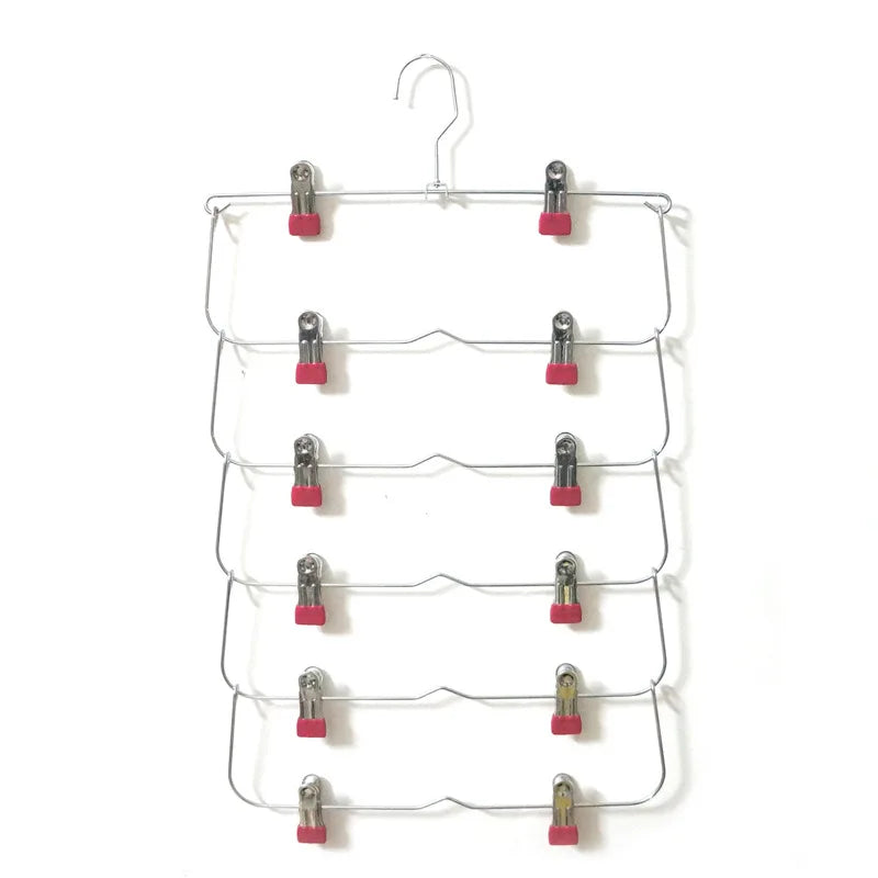 Space-Saving Stainless Steel Trouser Organizer with 12 Clips