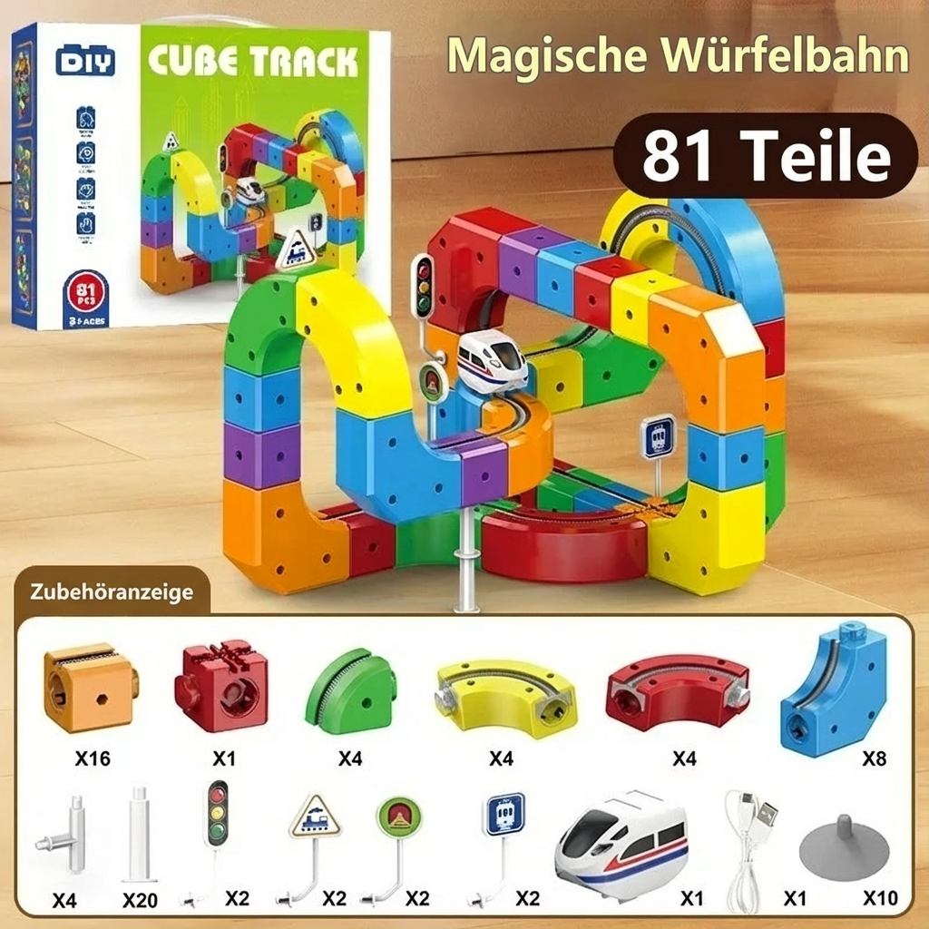 Schienenbahn Spielzeug mit magischen Würfeln für Kinder