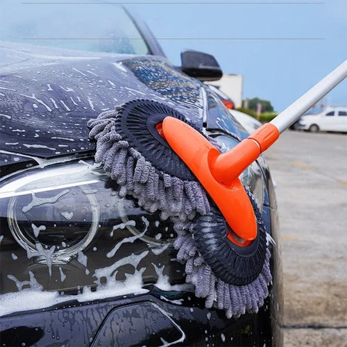 Erweiterbarer Autowaschmopp mit Doppelschichtkopf – Schwarz/Orange