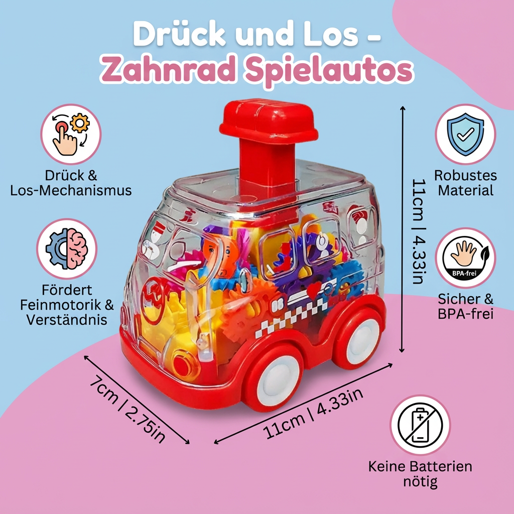 Zahnrad Spielautos – Fahrzeug mit Drück-Mechanismus