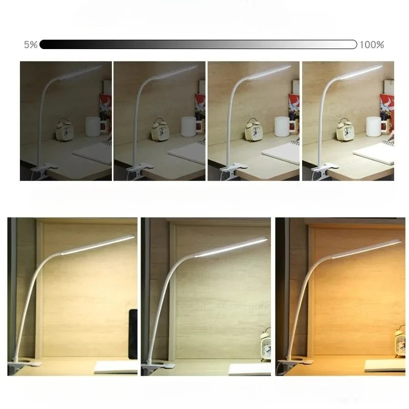 FlexiBright LED-Klemmleuchte | 3 Lichtmodi & 10 Helligkeitsstufen | USB-betrieben | Flexibler Arm | Augenschonend & Dimmbarkeit