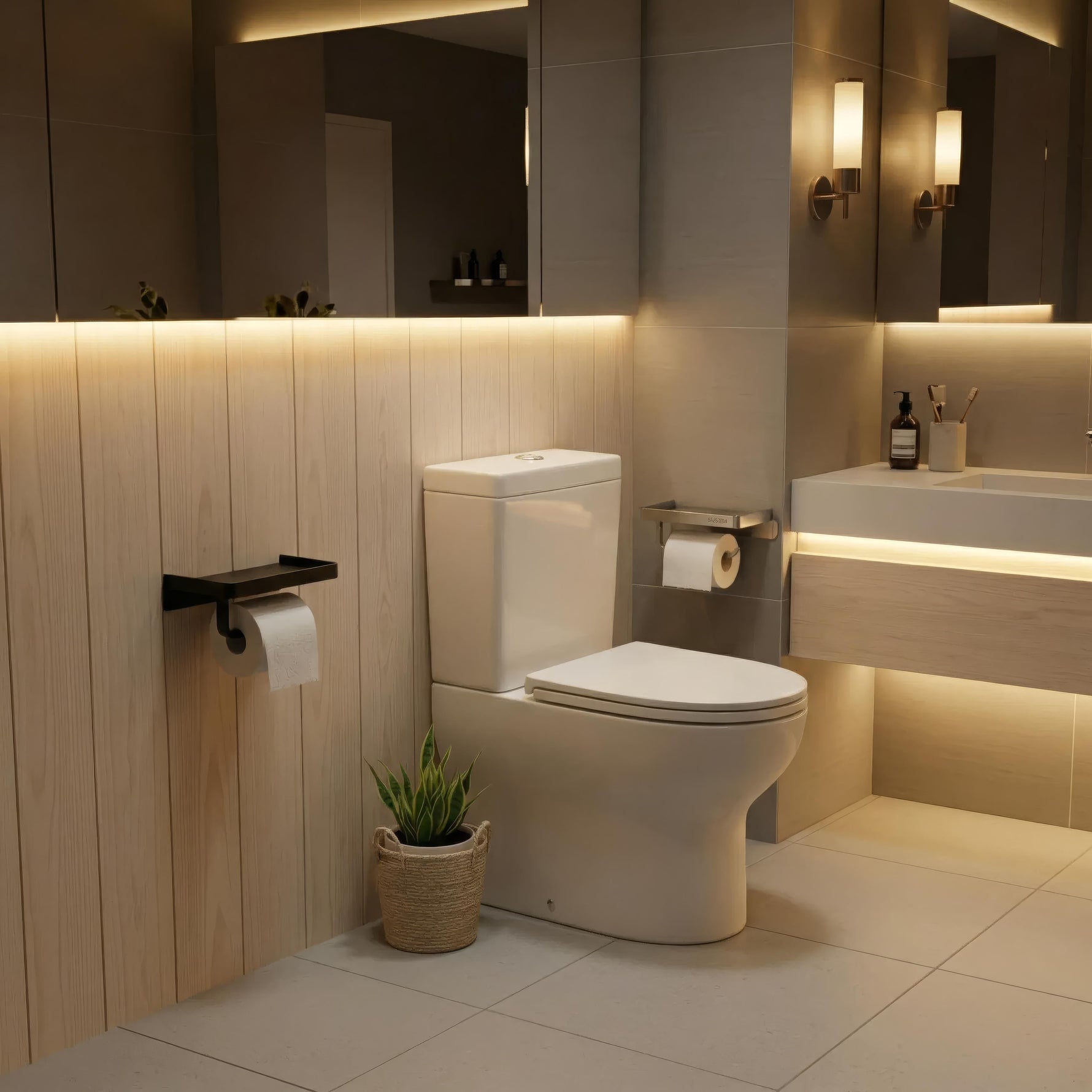 Eleganter Badezimmer-Rollenhalter mit praktischer Ablage