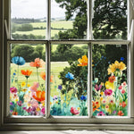Bunte Fensteraufkleber mit Blumen- und Schmetterlingsmotiven