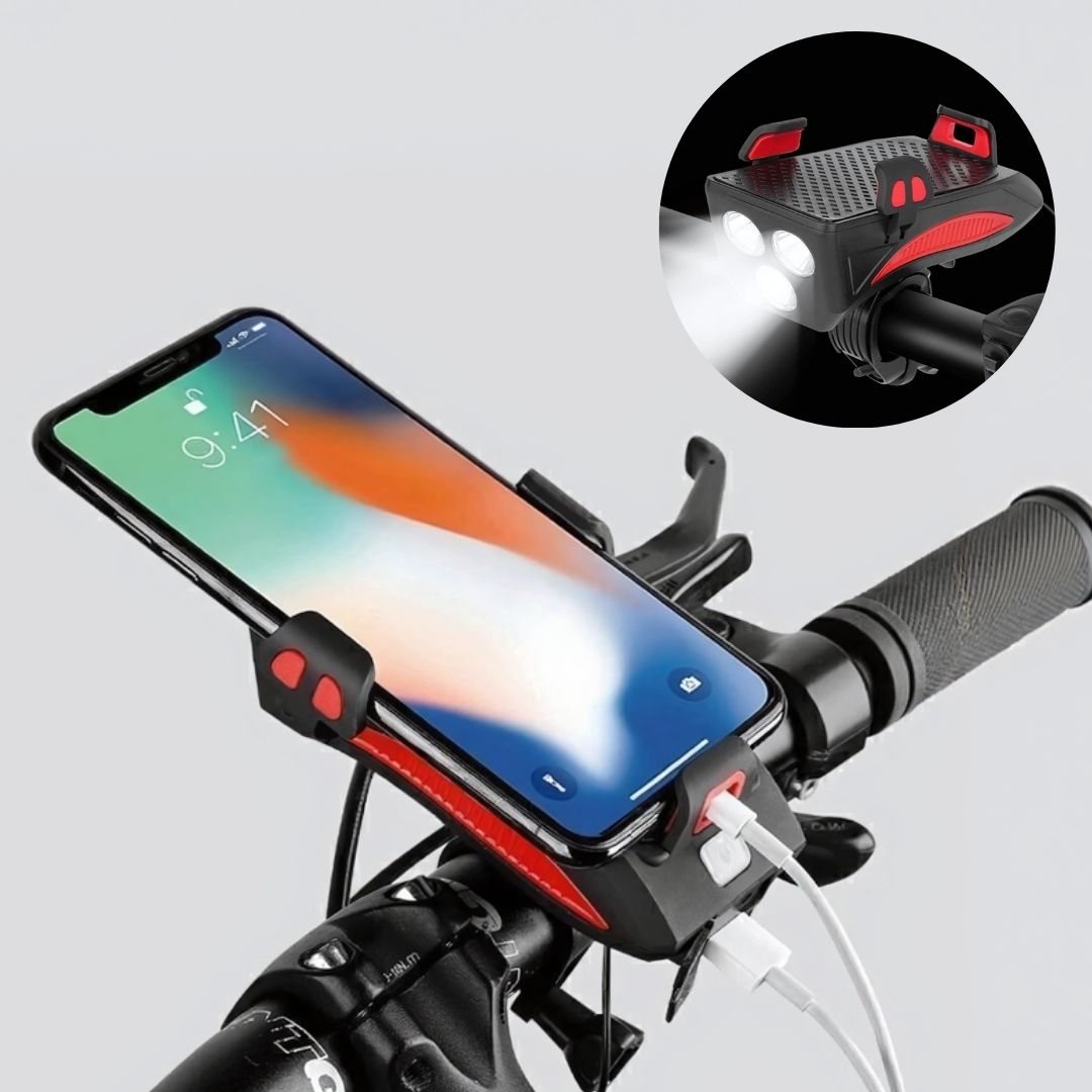 Kraftvolles Fahrradlicht mit Powerbank & Smartphone Halterung