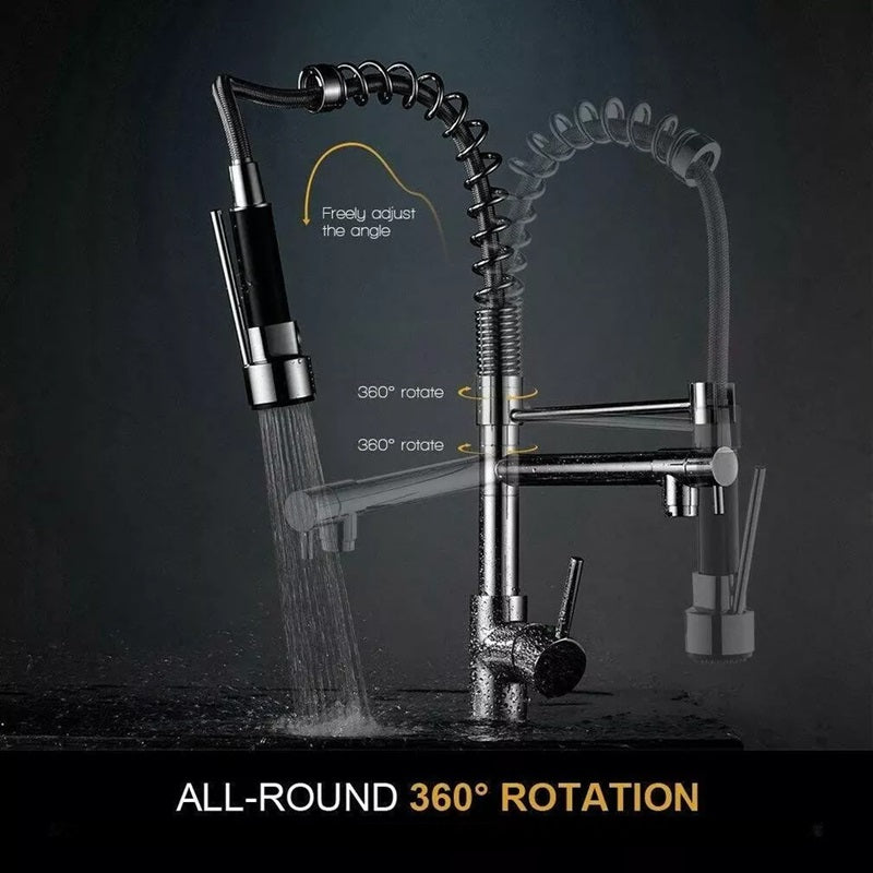 Küchenarmatur mit ausziehbarem Wasserhahn, 360° drehbarem Auslauf und Dual-Modus Sprühkopf