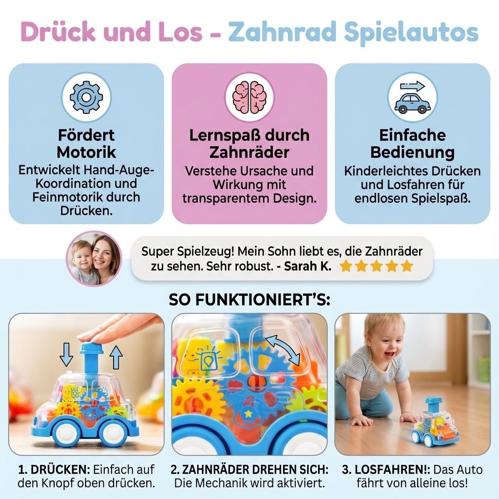 Zahnrad Spielautos – Fahrzeug mit Drück-Mechanismus