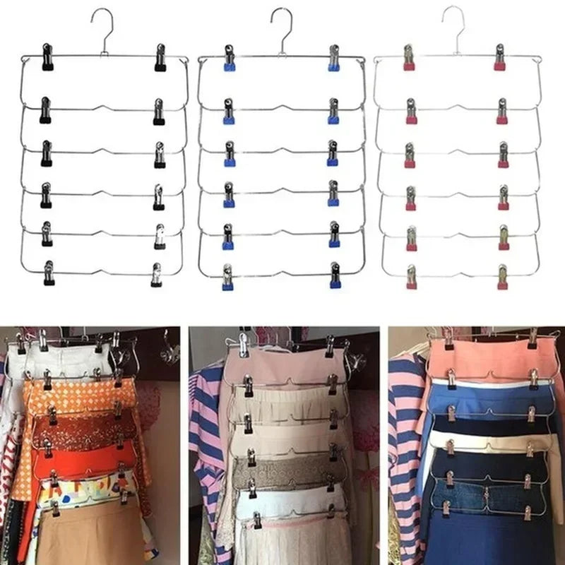 Space-Saving Stainless Steel Trouser Organizer with 12 Clips