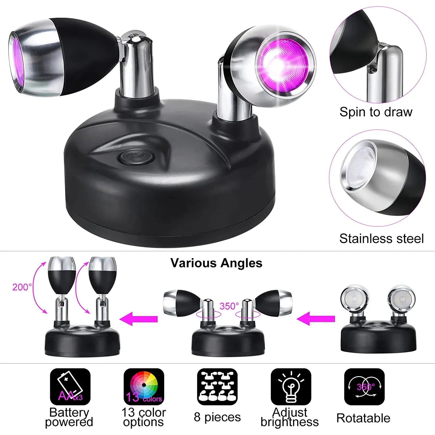 SmartLight Duo | 2er-Set kabellose LED-Leuchten mit Fernbedienung | RGB-Farbwechsel & Timer | Flexibel für kreative Akzente