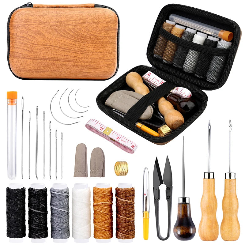 Vielseitiges Lederhandwerker-Set | 92 oder 27 Teile | Inklusive robuster Fäden & professioneller Werkzeuge