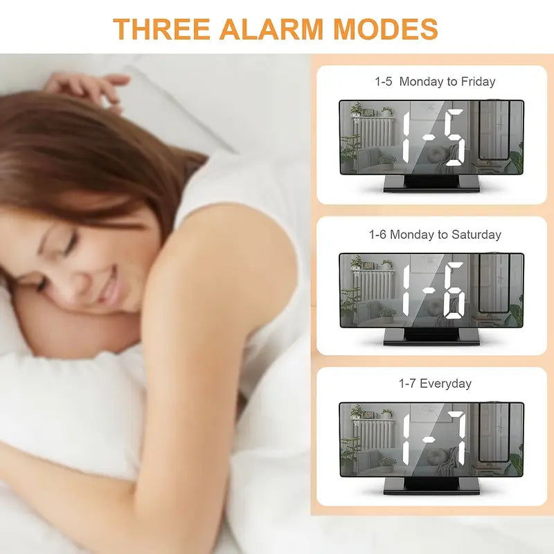 Projection Alarm Clock with Flexible 180° Display – Snooze Function and Temperature Display