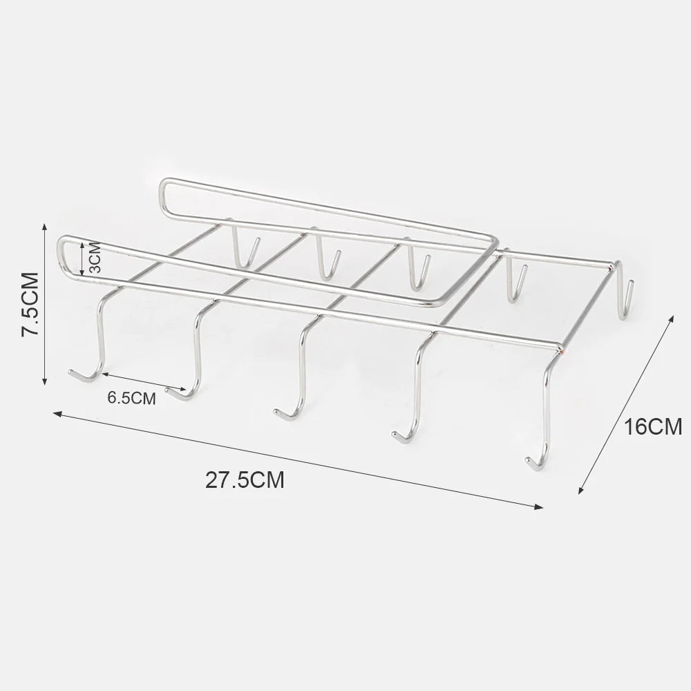Practical Mug Holder for Under Shelves | 10 Stainless Steel Hooks | 27.5 cm