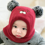 Warme Strickmütze für Babys mit Ohren – Fleecefutter und Tierdesign