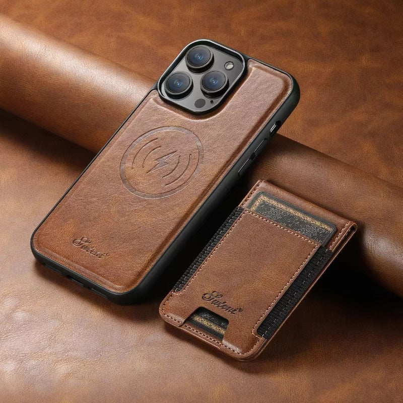 Elegante Echtleder-Hülle für Smartphones mit Kartenfach und Ständer