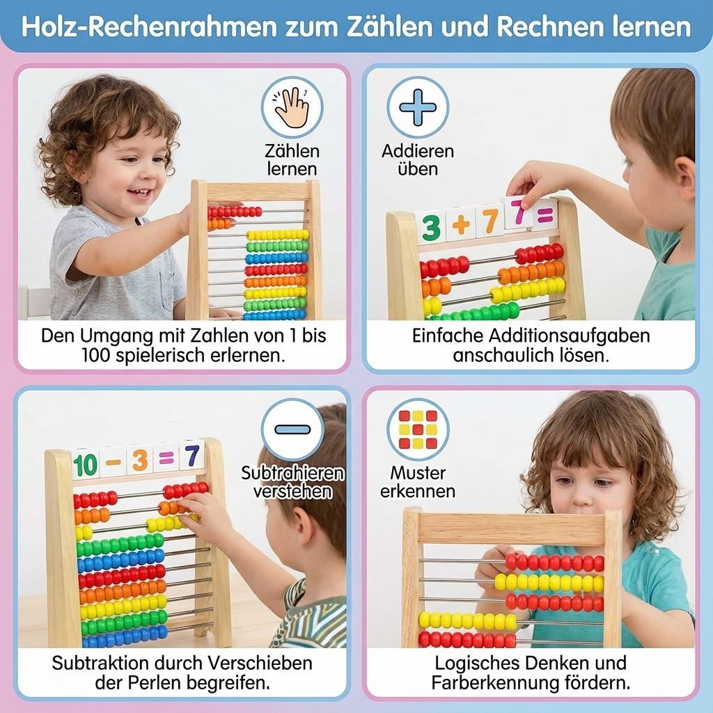 Zählrahmen aus Holz für das Erlernen von Rechenfähigkeiten
