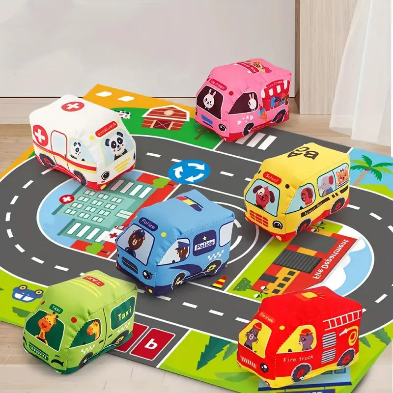 Plüschspielzeug-Autos mit Straßenmatte und Tragetasche – 2in1